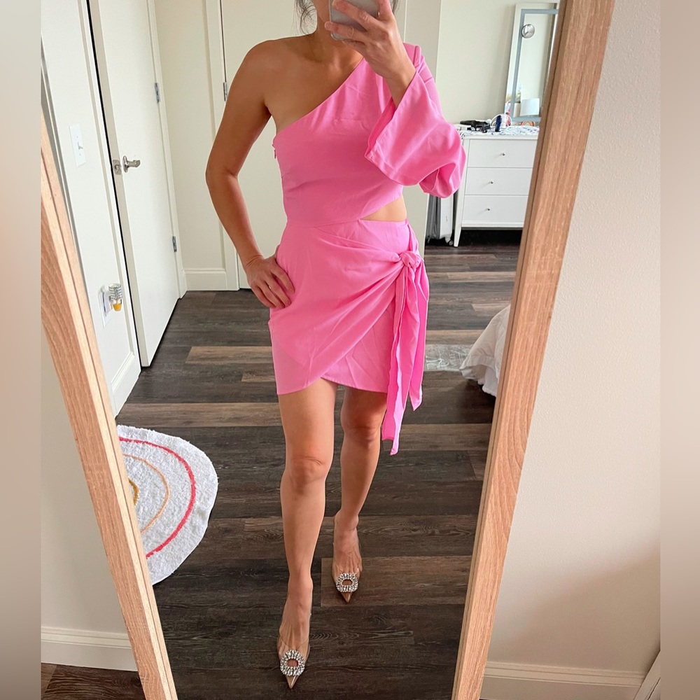 Runaway The Label Nami mini bubble gum one shoulder cut out dress